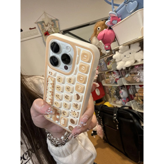 韩系可爱表情包馒头键盘适用苹果15手机壳iPhone16ProMax新款15pro防摔13女小众12硅胶14pro网红全包情侣软壳