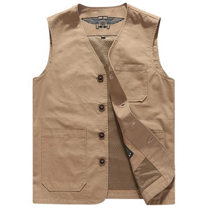 Middle aged and elderly vest men's thin spring and autumn oversized pure cotton with multiple pockets, elderly vest, shoulder camisole, vest, dad's outfit