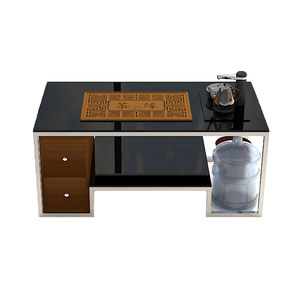 
Fire stone kungfu coffee table simple modern office tea table tempered glass stainless steel coffee table with induction cooker