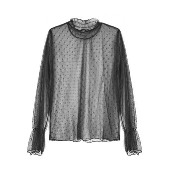 Plus size feminine half turtleneck mesh bottoming shirt