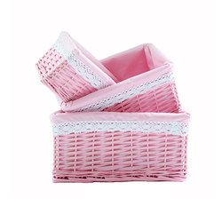 New pink desktop rattan storage basket