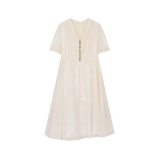 
One City Paints One Summer Versatile High Waist Fashion Commuting Retro Short Sleeve V-Neck Medium Dress