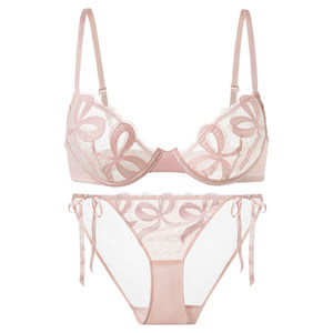 
Forlé Girl French Underwear Women's Soft Steel Ring Ultra-Thin Bra Small Breast Sexy Bra Set Ribbon Pink Bow