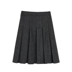 
pusumede Manche Street Retro Pleated Wool A-Line Skirt Feminine High Waisted Woolen Skirt