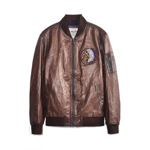 
MCS men's clothing comes from Marlboro's new fall American retro jacket sheepskin baseball collar motorcycle leather jacket for men