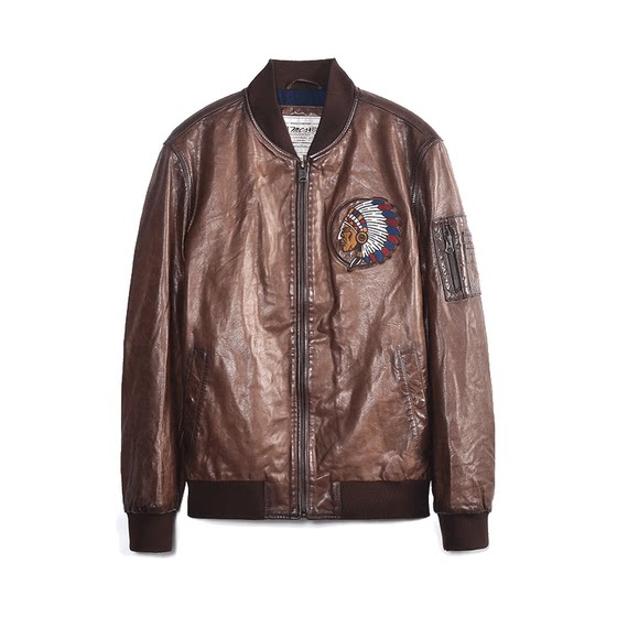 
MCS men's clothing comes from Marlboro's new fall American retro jacket sheepskin baseball collar motorcycle leather jacket for men