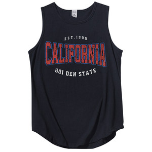 
240g heavy pure cotton vest men's old letter printing niche loose fitness mid-length sleeveless men's T-shirt