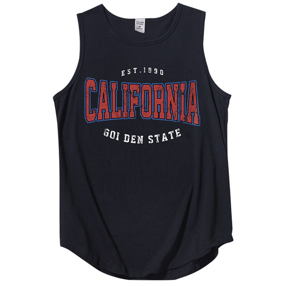 
240g heavy pure cotton vest men's old letter printing niche loose fitness mid-length sleeveless men's T-shirt