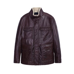 
MCS men's clothing originated from Marlboro autumn and winter new cowhide stand collar four-bag medium leather jacket casual down jacket men