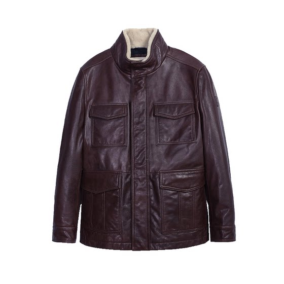 
MCS men's clothing originated from Marlboro autumn and winter new cowhide stand collar four-bag medium leather jacket casual down jacket men