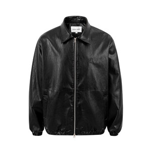 Mr. Jiangnan NewJNXS retro lapel double zipper leather jacket men and women casual logo embroidered jacket