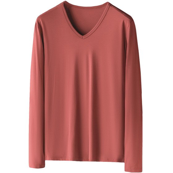 
Modal long-sleeved T-shirt men's V-neck solid color base shirt antibacterial and anti-mites inside with thin autumn shirt