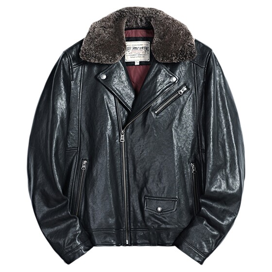 
MCS men's clothing originated from Marlboro autumn and winter new fur collar warm street fashion leather jacket genuine leather jacket men