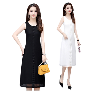 2024 New product sleeveless dresses order beads round collar lace A -line skirt slimming, thin mid -length, hidden meat skirt
