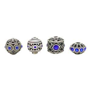 
Pure silver separator beads Burnt blue retro hollow filigree polka dot drum beads lantern beads S999 sterling silver DIY bead accessories