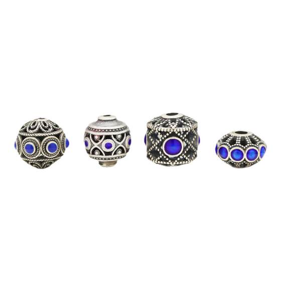 
Pure silver separator beads Burnt blue retro hollow filigree polka dot drum beads lantern beads S999 sterling silver DIY bead accessories