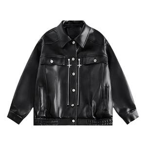 
High-end niche motorcycle zipper short PU leather jacket for men and women in spring and autumn American fashion brand high street leather jacket trend