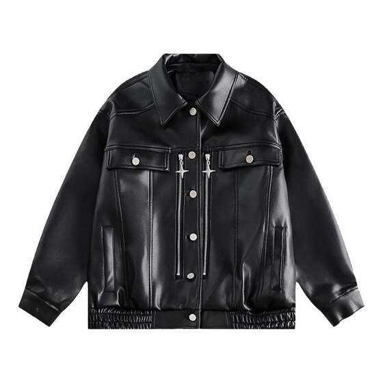 
High-end niche motorcycle zipper short PU leather jacket for men and women in spring and autumn American fashion brand high street leather jacket trend