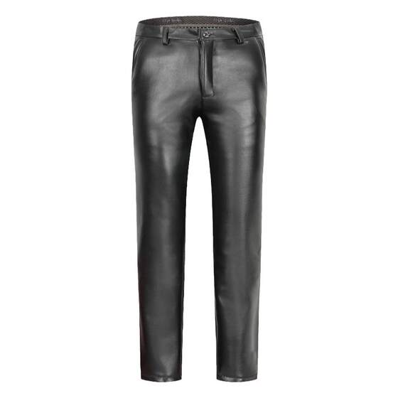 Autumn and winter old -age pants men's thickened plus velvet locomotive loose motorcycle men's PU leather pants waterproof work pants