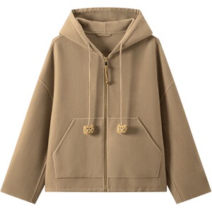 
URLAZH Youlan's new autumn style fun age-reducing mocha brown short wool hooded coat woolen coat for women