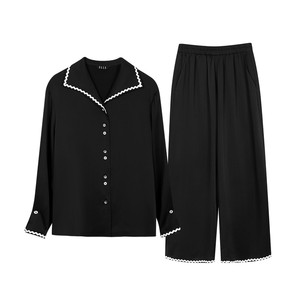 ELLE【水光系列-黑天鹅睡衣套装】羽光缎面轻奢风亲肤舒适家居服
