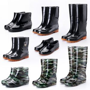 
Four seasons medium and high tube rain boots for men wear-resistant work water boots short tube shoes low top beef tendon sole anti-slip plastic cotton shoes