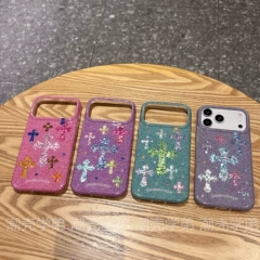 Chrome Hearts case — Chrome Hearts Glitter Cross Denim Phone Case for iPhone 13 – 17