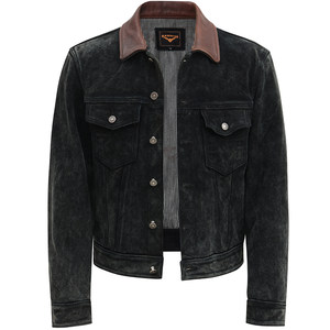 
HANMIIS Yellowstone Denim Leather Jacket American Retro Genuine Leather Jacket Distressed Washed Motorcycle Leather Jacket for Men