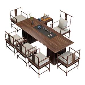 Modern old elm solid wood tea table Wujinshi tea tray integrated tea Taichung simple office bubble tea table and chair combination
