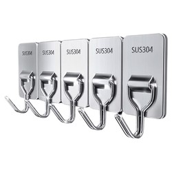 Stainless steel punch-free hooks strong load-bearing adhesive clothes hooks kitchen bathroom door wall hanging adhesive hook storage