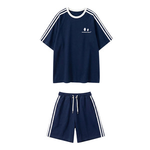 
Maternity suit summer thin 2026 new Korean style pregnant mother navy blue round neck short-sleeved top and shorts two-piece set