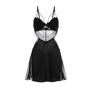 
Zheng Daxi~Heart signal pajamas female sexy summer ice silk lace suspender chest pad gathering nightgown skirt