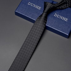 галстук 5cm窄版蓝色黑领带男韩版手打 拉链领带易拉得简便新郎伴郎潮盒装