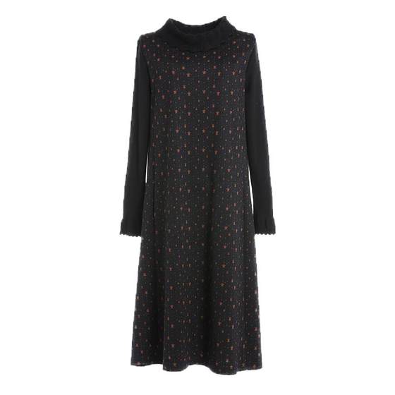 Joewanni dress women's shopping mall Winter high -waisted high -waist loose semi -high -necked long sleeve bottom skirt over the knee long
