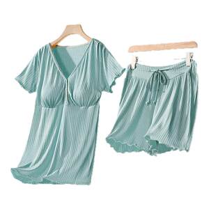 Confinement of breastfeeding short -sleeved shorts set Pregnant women pajamas in summer thin post -delivery home service two pieces of milk feed