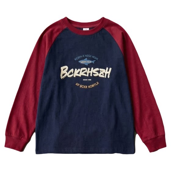 
Boys' new American style raglan sleeve T-shirt children's spring and autumn style fashionable bottoming shirt soft outdoor long-sleeved T-shirt trendy