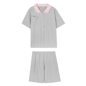 馨帮帮Homedress 可爱星星印花睡衣女夏季撞色翻领短袖家居服套装