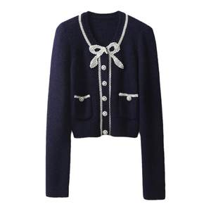 
[Ready Stock] French Style Pearl Bow Cardigan Jacket + Mid-Length Skirt Suit