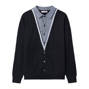 
Fashionable men's long-sleeved T-shirt loose lapel plus size versatile clothes dad fake two-piece base shirt