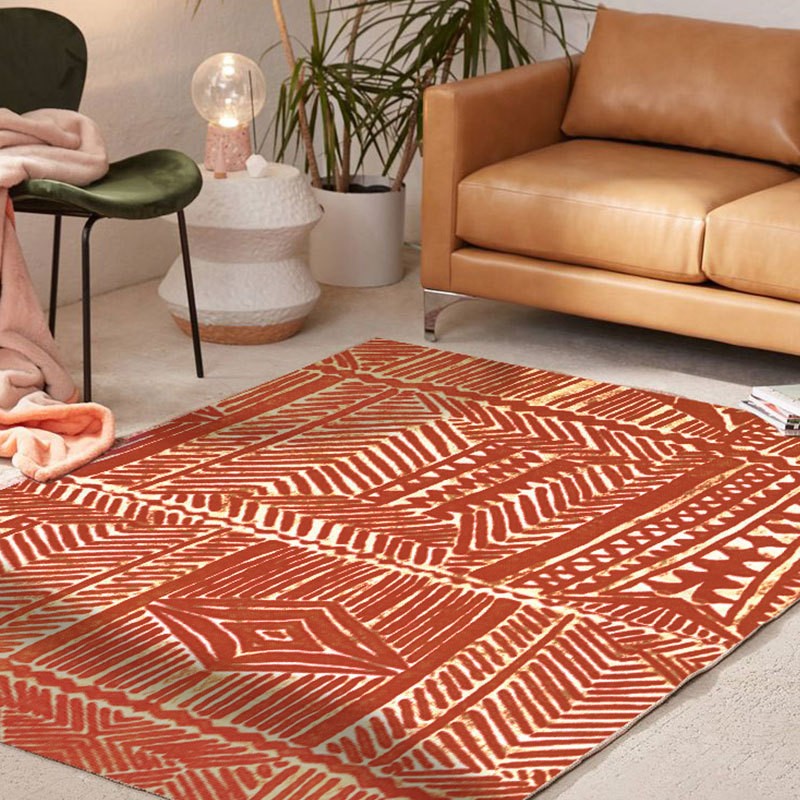 宅曰 北欧民族地毯摩洛哥红色纯色ins风客厅茶几卧室床边毯奶油风