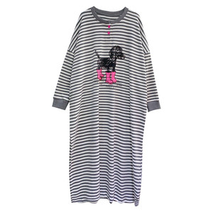 
Extra long size nightgown autumn and winter pure cotton thickened fat MM pajamas women's long-sleeved striped cartoon extra long maternity nightgown