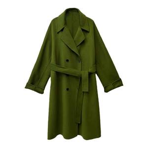 Jiujiu self -made French retro autumn and winter 100%wool double -sided woolen coat loose medium long worship women
