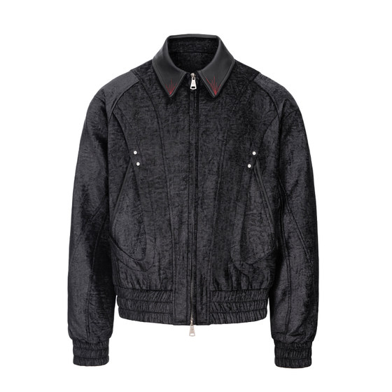 CATSSTAC satin jade embroidered shadow sheepskin lapel jacket loose casual cleanfit jacket men
