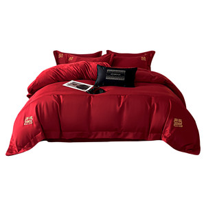 
High-end Class A wedding four-piece set, light luxury red quilt cover, wedding sheets, wedding bedding, high-end sense 4