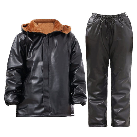 Takeaway riding windshield warm leather pants men plus velvet thickened loose work clothes Middle -aged and elderly PU leather jacket set Zhengyang
