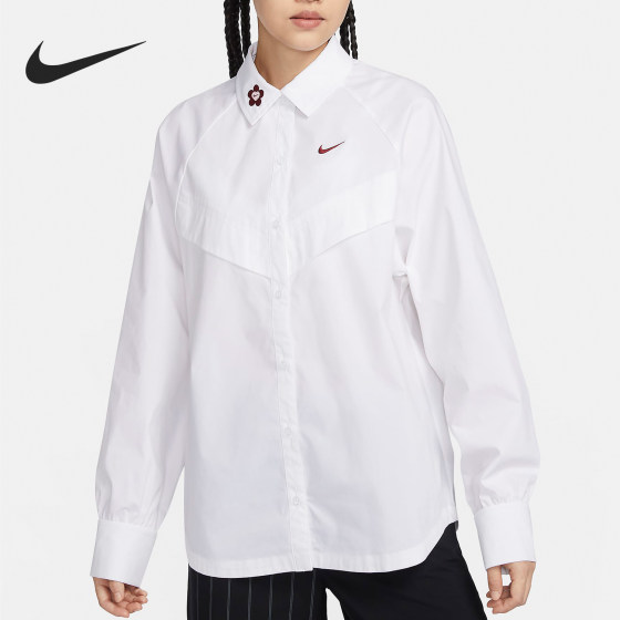 Nike/耐克正品春季新款女士宽松休闲翻领长袖衬衫HF1131-100