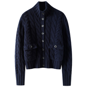 
Official authentic ~ luxury! Thickened 100% pure cashmere cardigan women's half turtleneck pure cashmere sweater autumn and winter coat