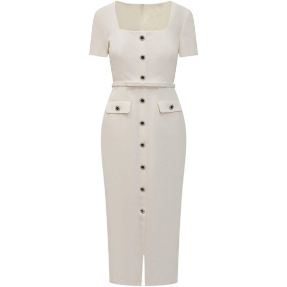 
New women's French retro elegant feminine short-sleeved square collar room-room dress high-waisted slim long skirt