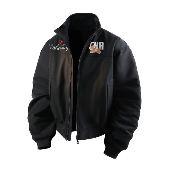 
Charles Heart American Stand Collar Cotton Jacket Men's Winter Thickened Coldproof Fashion Brand New Couple Flying Cotton Jacket