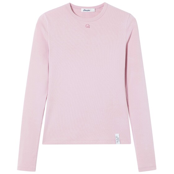 
BEASTER heavy solid color round neck basic T-shirt long sleeve women's pink bottoming shirt slim inner top loose men's